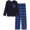 Arshiner Boys Loose-fit Pajamas Long Sleeve Top and Pants 2 Piece Pajama Set for Big Boys 5-13 Years(Blue Plaid)