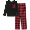 Arshiner Boys Loose-fit Pajamas Long Sleeve Top and Pants 2 Piece Pajama Set for Big Boys 5-13 Years(Red Plaid)