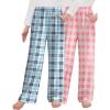 Arshiner Boys Pajama Pants 2 Pack Soft Plaid Sleepwear Kids Lounge PJ Bottoms with Pockets(Pink Plaid+light Blue Plaid)