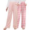 Arshiner Boys Pajama Pants 2 Pack Soft Plaid Sleepwear Kids Lounge PJ Bottoms with Pockets(Pink Plaid+pink Star)
