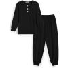 Arshiner Boys Pajamas Long Sleeve Henley Top and Pants Boys 2 Piece Pajama Set Sleepwear for 6-14 Years(Black)