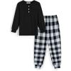 Arshiner Boys Pajamas Long Sleeve Henley Top and Pants Boys 2 Piece Pajama Set Sleepwear for 6-14 Years(Black Plaid)