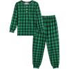 Arshiner Boys Pajamas Long Sleeve Henley Top and Pants Boys 2 Piece Pajama Set Sleepwear for 6-14 Years(Green Plaid)