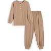 Arshiner Boys Pajamas Long Sleeve Henley Top and Pants Boys 2 Piece Pajama Set Sleepwear for 6-14 Years(Khaki)