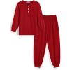 Arshiner Boys Pajamas Long Sleeve Henley Top and Pants Boys 2 Piece Pajama Set Sleepwear for 6-14 Years(Red)