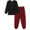 Arshiner Boys Pajamas Long Sleeve Henley Top and Pants Boys 2 Piece Pajama Set Sleepwear for 6-14 Years(Red Plaid)