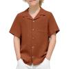Arshiner Boys Short Sleeve Button Down Shirt Texture Summer Beach Vacation Shirt 4-12 Years(Caramel)