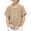 Arshiner Boys Short Sleeve Button Down Shirt Texture Summer Beach Vacation Shirt 4-12 Years(Khaki)