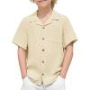 Arshiner Boys Short Sleeve Button Down Shirt Texture Summer Beach Vacation Shirt 4-12 Years(Light Khaki)