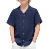 Arshiner Boys Short Sleeve Button Down Shirt Texture Summer Beach Vacation Shirt 4-12 Years(Navy Blue)