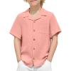 Arshiner Boys Short Sleeve Button Down Shirt Texture Summer Beach Vacation Shirt 4-12 Years(Pink)