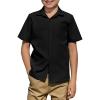 Arshiner Boys Short Sleeve Dress Shirts Solid Button Down Shirts Summer Formal Uniform Shirt with Pocket(Black)