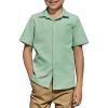 Arshiner Boys Short Sleeve Dress Shirts Solid Button Down Shirts Summer Formal Uniform Shirt with Pocket(Light Green)