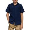 Arshiner Boys Short Sleeve Dress Shirts Solid Button Down Shirts Summer Formal Uniform Shirt with Pocket(Navy Blue)