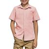 Arshiner Boys Short Sleeve Dress Shirts Solid Button Down Shirts Summer Formal Uniform Shirt with Pocket(Pink)
