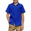 Arshiner Boys Short Sleeve Dress Shirts Solid Button Down Shirts Summer Formal Uniform Shirt with Pocket(Snorkel Blue)