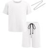 Arshiner Boys Solid Round Neck Tee & Track Shorts Set with Chain Necklace White Size 12