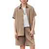 Arshiner Boy’s Textured Button Up Shirt and Shorts Set 2 Piece Summer Beach Outfit for 5~12 Years Kids(Khaki)
