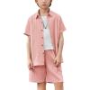Arshiner Boy’s Textured Button Up Shirt and Shorts Set 2 Piece Summer Beach Outfit for 5~12 Years Kids(Pink)