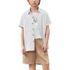Arshiner Boy’s Textured Button Up Shirt and Shorts Set 2 Piece Summer Beach Outfit for 5~12 Years Kids(White & Khaki)