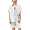 Arshiner Boy’s Textured Button Up Shirt and Shorts Set 2 Piece Summer Beach Outfit for 5~12 Years Kids(White)