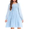 Arshiner Girl Tulle Dress Winter Long Sleeve Teen Girls Party Casual Dresses 5-14Y(Blue)