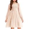 Arshiner Girl Tulle Dress Winter Long Sleeve Teen Girls Party Casual Dresses 5-14Y(Champagne)