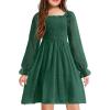 Arshiner Girl Tulle Dress Winter Long Sleeve Teen Girls Party Casual Dresses 5-14Y(Dark Green)
