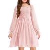 Arshiner Girl Tulle Dress Winter Long Sleeve Teen Girls Party Casual Dresses 5-14Y(Pink)