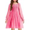 Arshiner Girl Tulle Dress Winter Long Sleeve Teen Girls Party Casual Dresses 5-14Y(Rose Red)