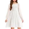 Arshiner Girl Tulle Dress Winter Long Sleeve Teen Girls Party Casual Dresses 5-14Y(White)