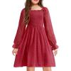Arshiner Girl Tulle Dress Winter Long Sleeve Teen Girls Party Casual Dresses 5-14Y(Wine Red)