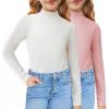 Arshiner Girls 2 Pack Mock Turtleneck Long Sleeve Shirts Slim Fit Casual Trendy Soft Base Layer Top Tee(White/Pink)