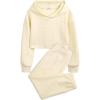 Arshiner Girls 2 Piece Outfit Waffle Knit Pullover Hooded Sweatshirt and Sweatpants Clothing Sets Long Sleeve Tracksuits(Beige)
