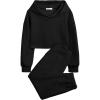 Arshiner Girls 2 Piece Outfit Waffle Knit Pullover Hooded Sweatshirt and Sweatpants Clothing Sets Long Sleeve Tracksuits(Black)