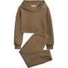 Arshiner Girls 2 Piece Outfit Waffle Knit Pullover Hooded Sweatshirt and Sweatpants Clothing Sets Long Sleeve Tracksuits(Khaki)