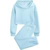 Arshiner Girls 2 Piece Outfit Waffle Knit Pullover Hooded Sweatshirt and Sweatpants Clothing Sets Long Sleeve Tracksuits(Light Blue)