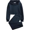 Arshiner Girls 2 Piece Outfit Waffle Knit Pullover Hooded Sweatshirt and Sweatpants Clothing Sets Long Sleeve Tracksuits(Navy Blue)