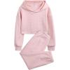 Arshiner Girls 2 Piece Outfit Waffle Knit Pullover Hooded Sweatshirt and Sweatpants Clothing Sets Long Sleeve Tracksuits(Pink)