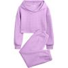 Arshiner Girls 2 Piece Outfit Waffle Knit Pullover Hooded Sweatshirt and Sweatpants Clothing Sets Long Sleeve Tracksuits(Purple)