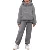 Arshiner Girls 2 Piece Outfits Drop Shoulder Hoodie Half Zip Fluffy Sweatshirt and Fleece Pants Sweatsuit(Deep Grey)