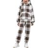 Arshiner Girls 2 Piece Outfits Drop Shoulder Hoodie Half Zip Fluffy Sweatshirt and Fleece Pants Sweatsuit(Khaki Plaid)