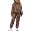 Arshiner Girls 2 Piece Outfits Drop Shoulder Hoodie Half Zip Fluffy Sweatshirt and Fleece Pants Sweatsuit(Leopard)