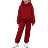 Arshiner Girls 2 Piece Outfits Drop Shoulder Hoodie Half Zip Fluffy Sweatshirt and Fleece Pants Sweatsuit(Red)