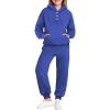 Arshiner Girls 2 Piece Outfits Fashion Sweatsuits Button Down Hooded Sweatshirt and Sweatpants with Pockets Kids Tracksuit(Navy)