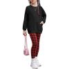Arshiner Girls 2 Piece Outfits Long Sleeve Raglan Top with Pockets and Slim Fit Pants Daily Wear Set for 6-14Y(Black Red Plaid)