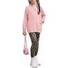 Arshiner Girls 2 Piece Outfits Long Sleeve Raglan Top with Pockets and Slim Fit Pants Daily Wear Set for 6-14Y(Classic Leopard)
