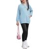 Arshiner Girls 2 Piece Outfits Long Sleeve Raglan Top with Pockets and Slim Fit Pants Daily Wear Set for 6-14Y(Light Blue)