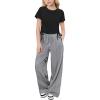 Arshiner Girls 2 Piece Outfits Short Sleeve Ruched Drawstring Crewneck Tops and Wide Leg Pants with Pockets Clothing Sets(Black&stripe)
