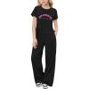 Arshiner Girls 2 Piece Outfits Short Sleeve Ruched Drawstring Crewneck Tops and Wide Leg Pants with Pockets Clothing Sets(Letter Print)